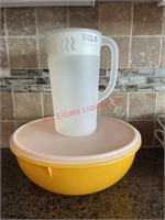 Large Lidded Tupperware Bowl and Juice Container