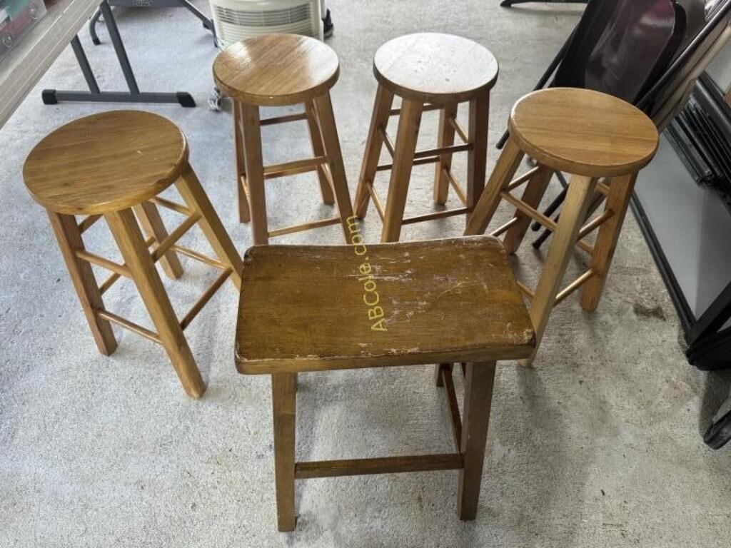 Rectangular mahogany stool with curved seat,