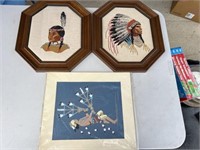 2 INDIAN NEEDLE POINT AND 1 PRINT 17 1/2" X 14 3/4