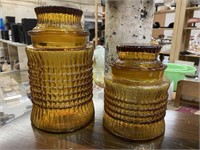 2 - VINTAGE AMBER GLASS JARS