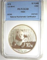 2014 10 Yuan 1 Oz .999 Ag NNC PR70 DCAM Panda