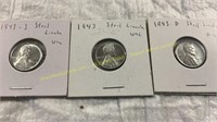 UNC 1943 P,D+S Steel Wheat Pennies