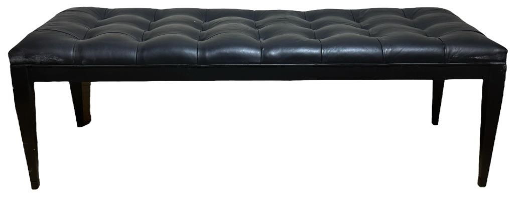 Leather & Wooden Button-tufted Bench