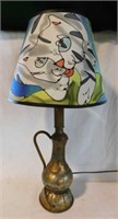 Copper table lamp w/ fabric cat shade, 24" tall
