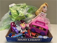 FUN LOT OF TOYS AND DRESS UP DOLL DRESSES