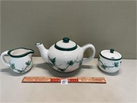 PRETTY HANDPAINTED SET OF TEA POT AND CREAM SUGAR