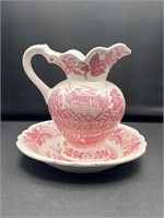 Pink Transfer Pitcher and Basin, Castle Landscape