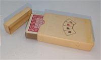 Blonde Bakelite Card Playing Container w/ Deck