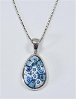 Sterling Silver Millefiori Glass Pendant Necklace