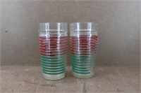 Retro 1970's Green Red Stripped Juice Glasses