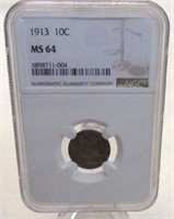 1913 SILVER DIME NGC MS64