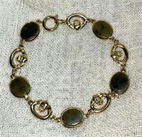 Claddagh Gold Tone Green Stone Bracelet