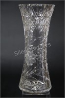 Cut Crystal & Frosted Large Heavy Floral Vase