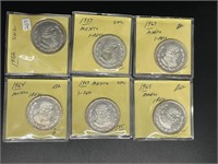 Lot of (6) 10% Mexican Silver One Peso coins