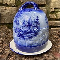 Antique Flow Blue Empress Cheese Dome