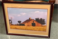 Old barn in field signed picture 22x18