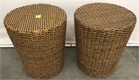 TAPERED DRUM SHAPED WICKER LAMP TABLE X 2