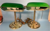 2 Vintage Brass Bankers Desk Lamps