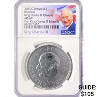 2023 1oz G.B. 2 P NGC MS69 King Charles III