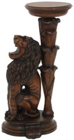 American Carved Oak Figural Lion Pedestal