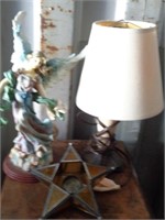LAMP, ANGEL AND CANDLE HOLDER