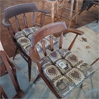 TWO WOODEN CHAIRS, CUSHIONS
