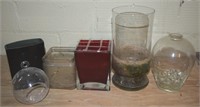 Glass Vase Lot: Ruby Red, Smoky Grey, Hanging