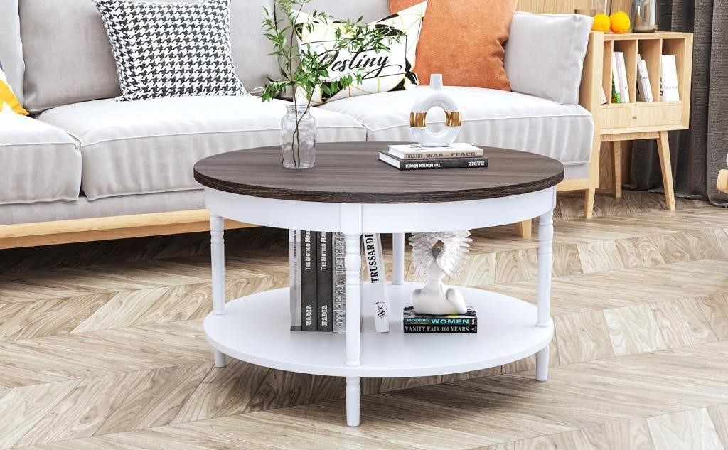 Round Coffee Table  33  Solid Wood Farmhouse