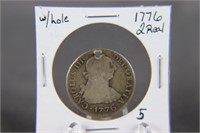 1776 Peru Two Real Coin w/ Hole