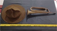 Antique military WW1 STETSON hat + US brass Bugle