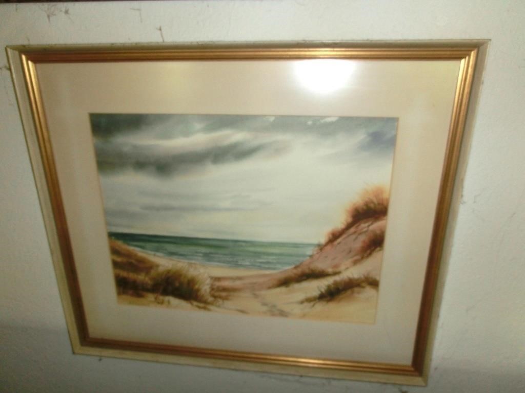 Watercolor Dunes at beach signed M.R. Nicholls