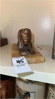 Antique Egyptian Brass Sphinx on Onyx Base
