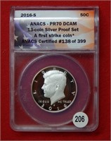 2016 S Kennedy Half Dollar ANACS PR70 DCAM