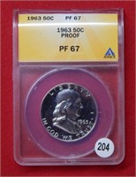 1963 Franklin Silver Half Dollar ANACS PF67