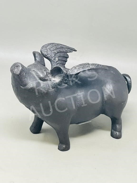 black cast flying pig ornament
