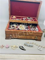 wood jewelry chest & contents
