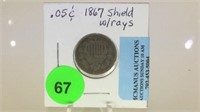 1867 SHIELD NICKEL WITH RAYS