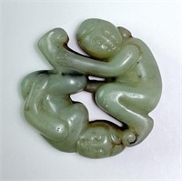 Large Carved Green Jade Figure 53 Grams