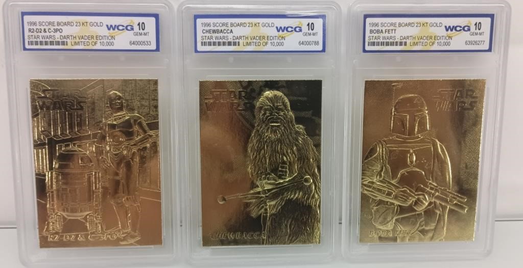 23k gold Star Wars collector cards 3 pc