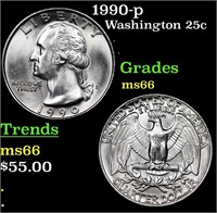 1990-p Washington Quarter 25c Grades GEM+ Unc