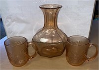 3 Pieces of Pink Glass / vase 8" / Cups / 4”