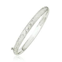 14k White Gold Diamond Carved Bangle