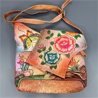Painted Leather Vintage Purse - Butterfly