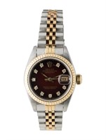 18k Gold Rolex Datejust Red Dial Auto Watch 26mm