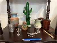 Southwest Lot - glass cactus, vases, pewter