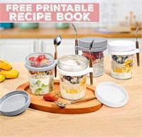Overnight Oats Jars with Lid and Spoon Set of 4
