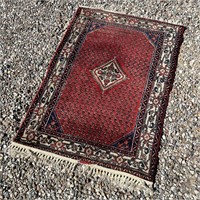 Hand Woven Oriental Red Rug w Fringe AS IS
