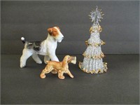 Blown Glass Christmas Tree & 2 Dog Figurines
