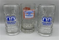 (3) Glass Beer Steins