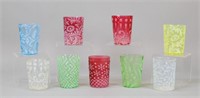 9 Opalescent Glass Tumblers Cups